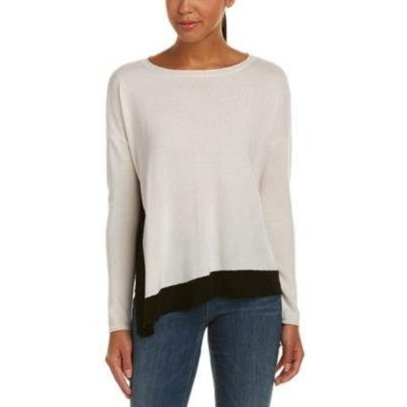 Alice + Olivia Base Dona Diagonal Hem Medium Cream Wool Blend Sweater - Picture 2 of 8